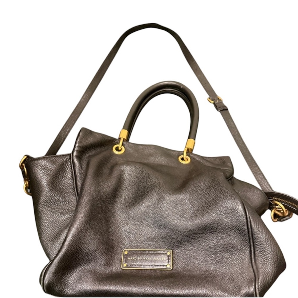 Marc Jacobs Pebbled Leather Double Handles Zipper Satchel Shoulder crossbody - Picture 1 of 17